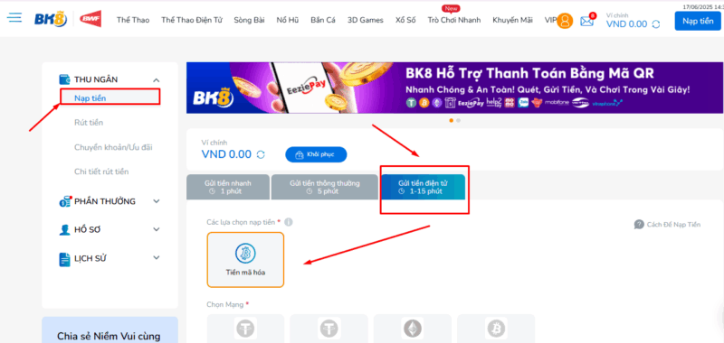 Chọn tiền mã hóa BK8